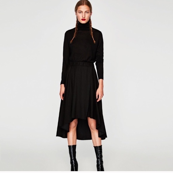 Zara Dresses & Skirts - ZARA • Basic Black | Hi Lo Faux Wrap Midi Skirt